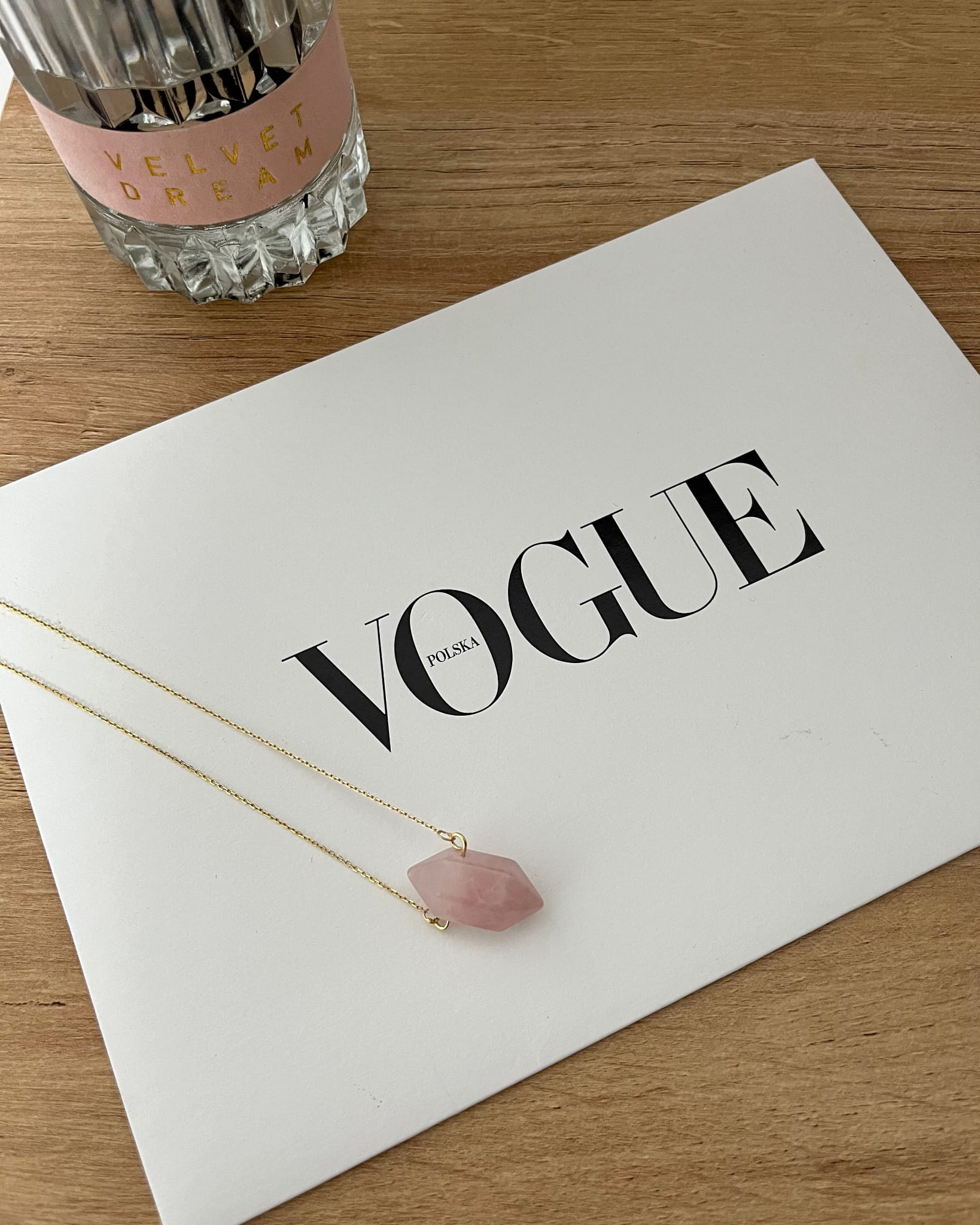 Złoty Naszyjnik Lady Kwarc Różowy Damski - obrazek 2